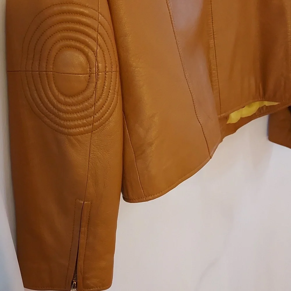 Baby Phat Women's Moto Leather Jacket Tan Cream Piping Removable Lining … - Picture 6 of 16